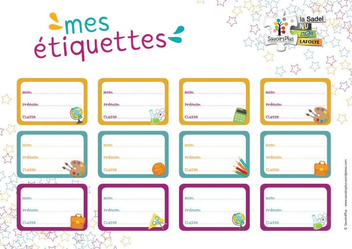Etiquettes pour l'école